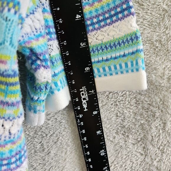 Marisa Canvas Women's Sz Med blue green vneck button sweater short sleeve - Picture 8 of 11